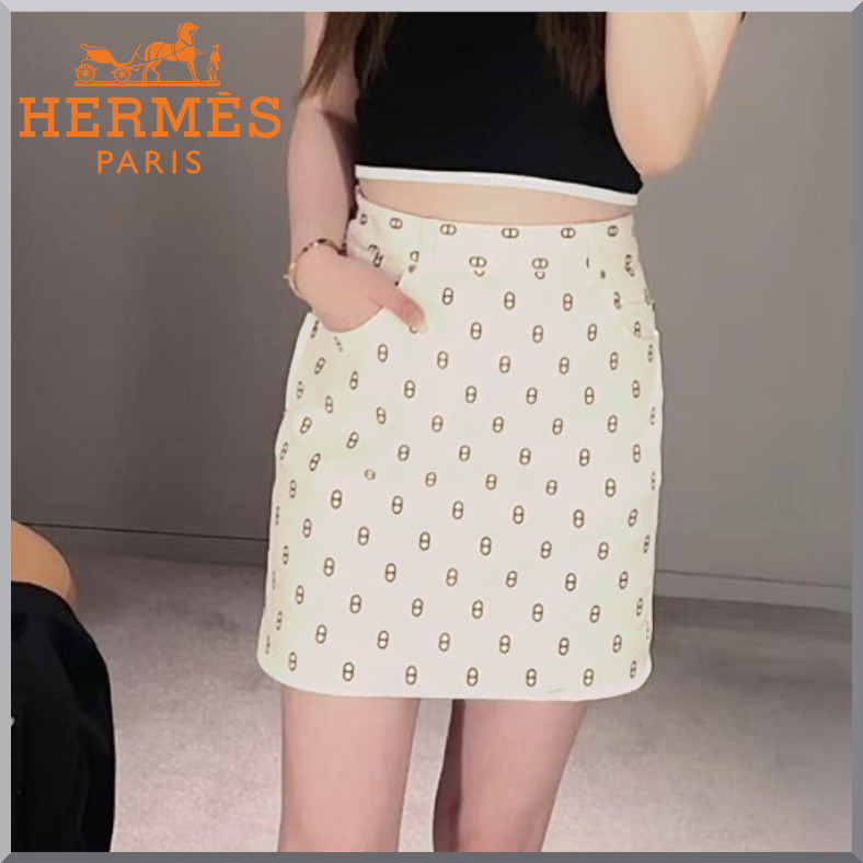 《シェーヌダンクル柄☆》HERMES エルメス ミニスカート