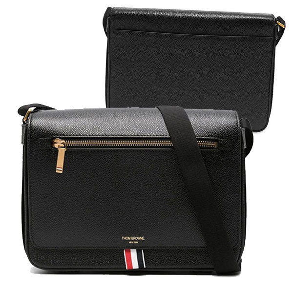 THOM BROWNE☆ストラップ レザー レポーターバッグ ブラック