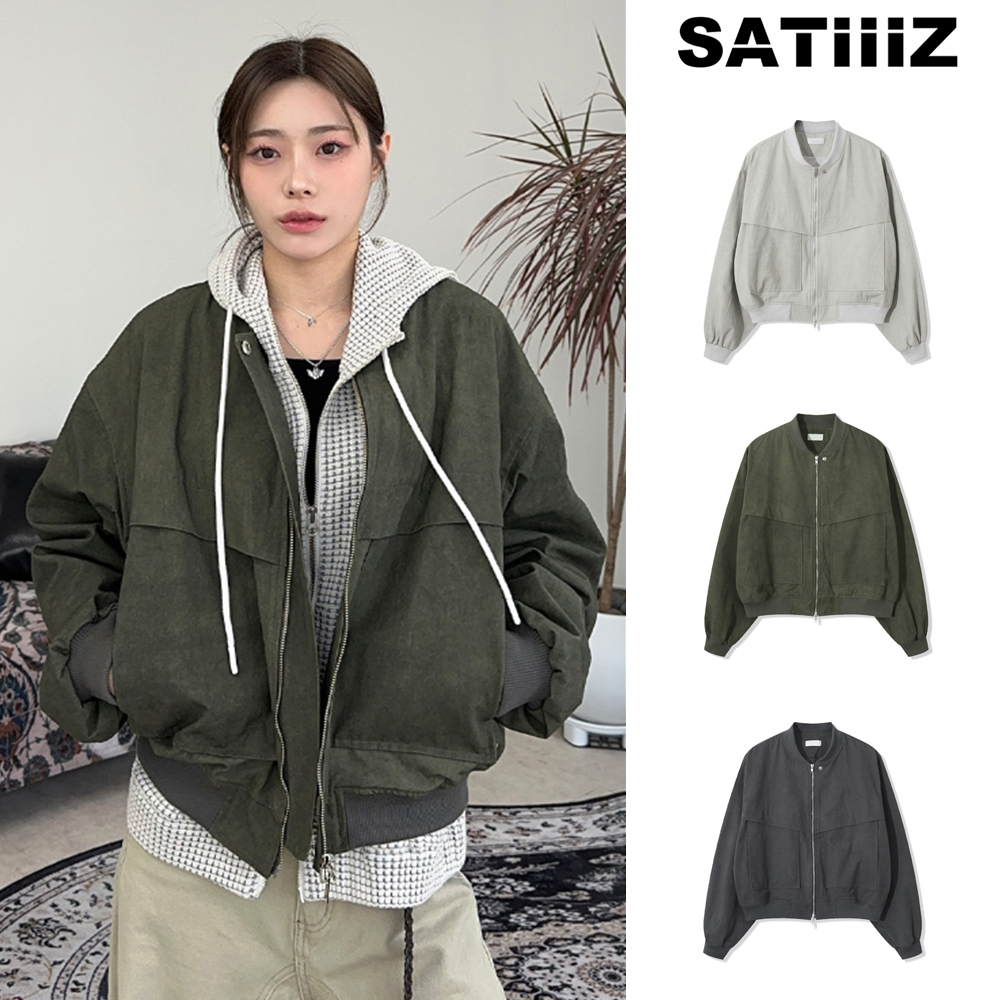 【SATIIIZ】Ash Stone Crop Bomber Jacket