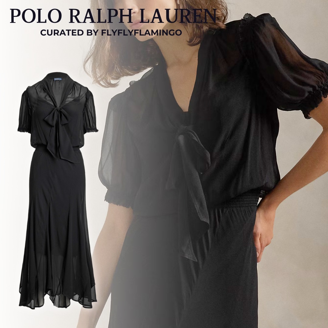 【POLO RALPH LAUREN】ジョーゼット タイネック 半袖 ドレス