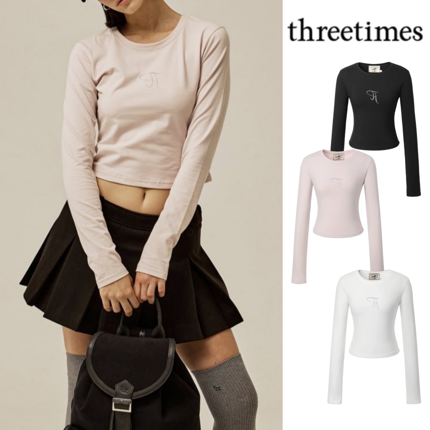 【threetimes】ジュエルTシャツ長袖 ☆韓国ファッション★
