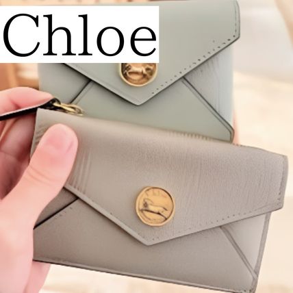 Chloe グレー レザー 名刺入れ Chloe クロエ カードケース 名刺入れ 本革 レザー チャーム ロゴ