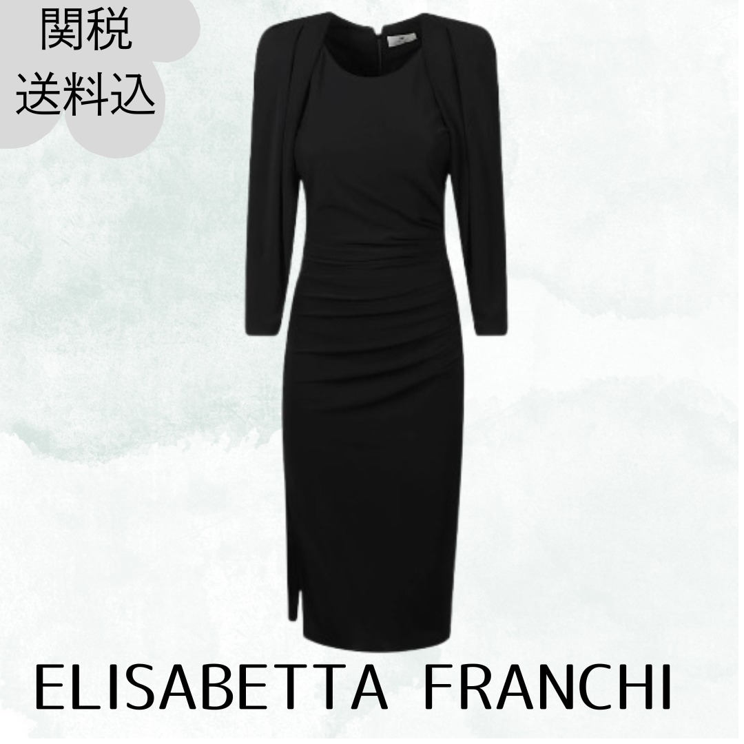 残り1点【ELISABETTA FRANCHI】ドレス☆黒 無地 タイト 長袖