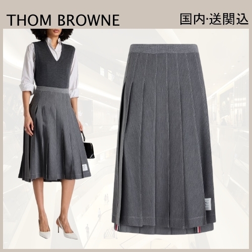 THOM BROWNE ウール混ジャージー ミディスカート