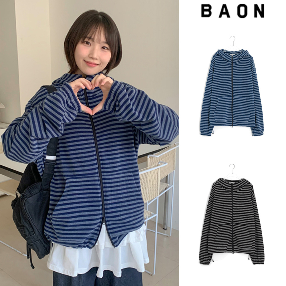 【BAON】[unisex] Konekin 2way striped over KT hooded zip-up