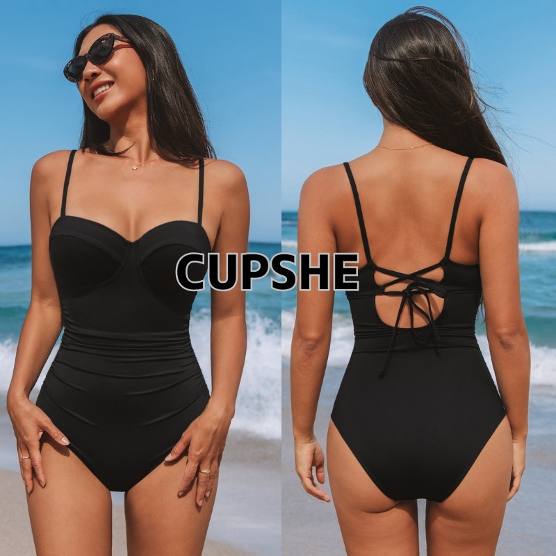送関込【CUPSHE】スリム&スカルプト ブラック ワンピース水着