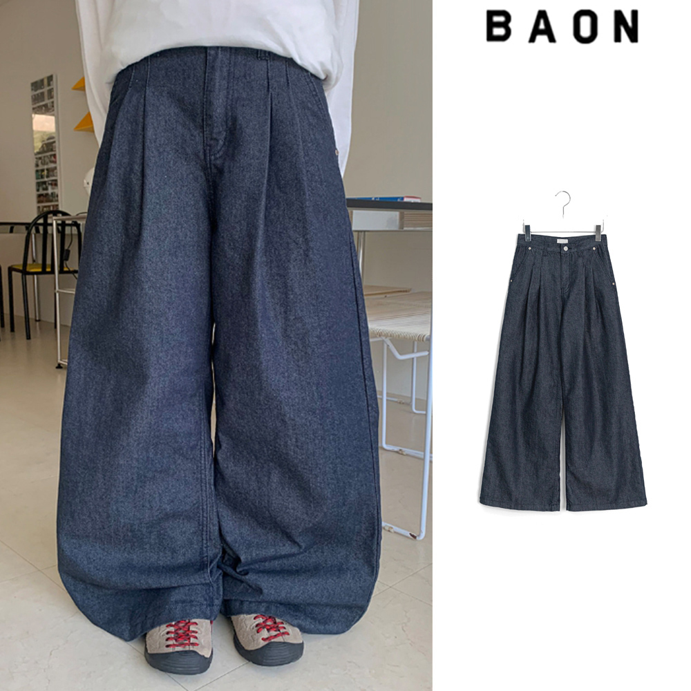 【BAON】Todaki Raw Pintuck Wide Denim Pants