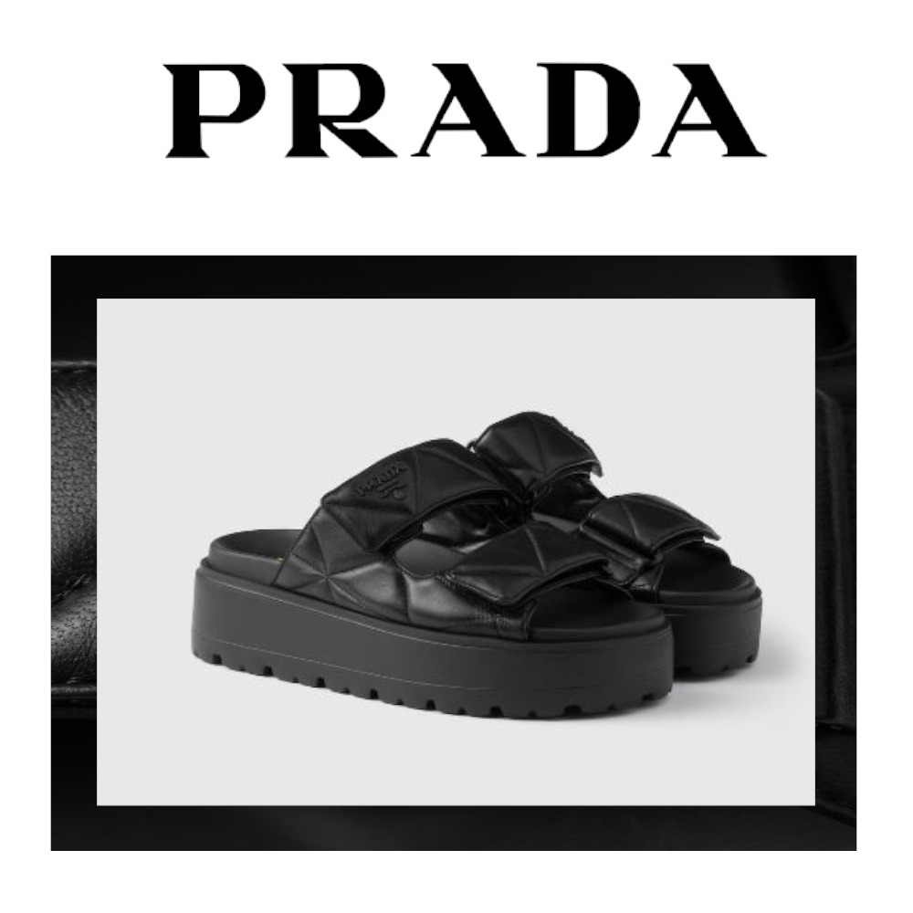 注目の新作♪【PRADA】クリスクロス フラットフォームサンダル