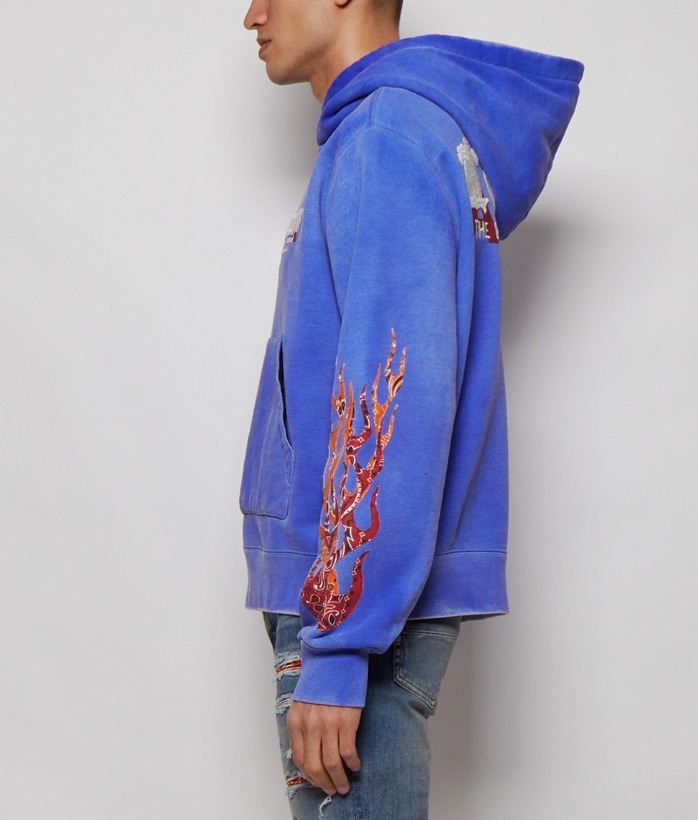 AMIRI ロゴ T.G.C.W. FLAMES プリント 長袖 パーカー ブルー