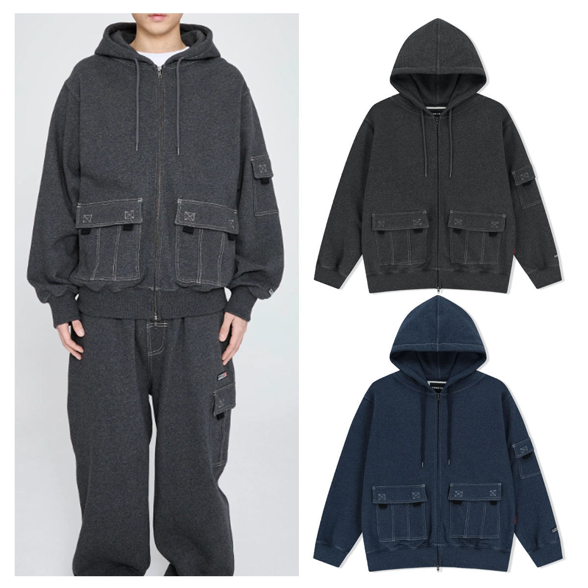 パーカー・フーディ YESEYESEE Y.E.S Stitch Pocket Zip up Hoodie 5FM0279