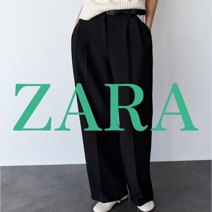 ☆ドイツ発*ZARA*新作*テクスチャーワイドレッグパンツ/DARK☆ ステッチ入りワイドレッグパンツ - ブラック | ZARA Japan / 日本