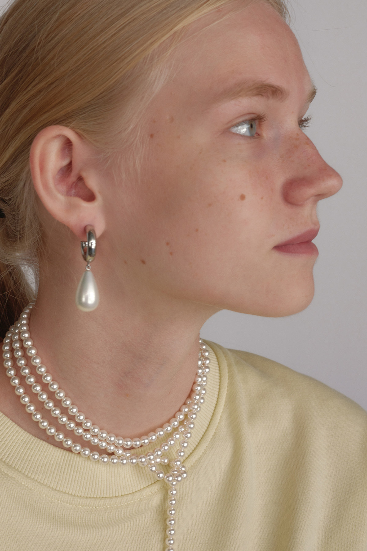 ピアス Monday Edition _ Teardrop Pearl Hoop Earrings - Silver