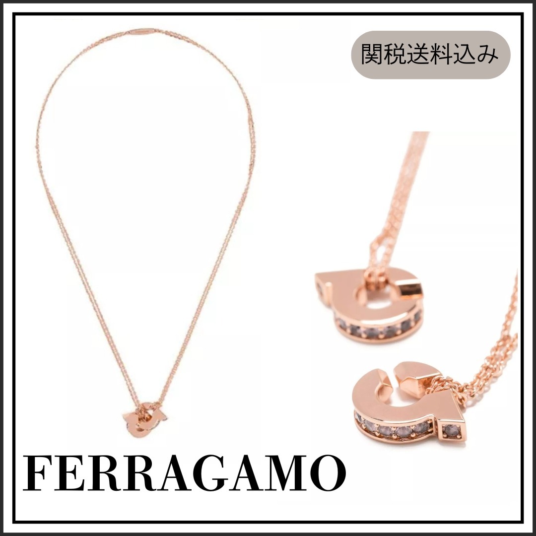 送料関税込み FERRAGAM ダブルガンチーニペンダントネックレス
