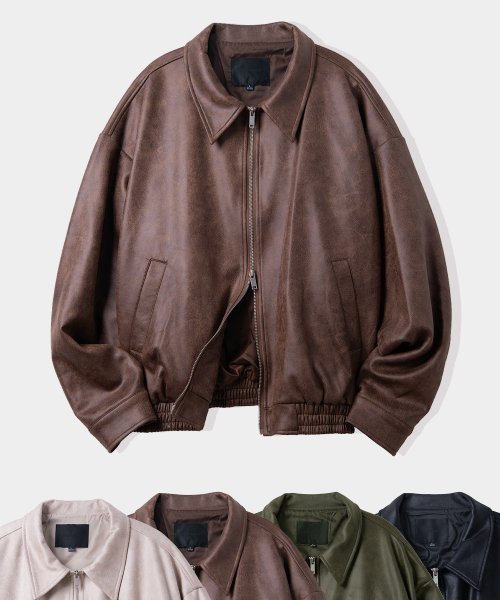 ブルゾン Vegan suede overfit minimal incision biker zip-up jacket