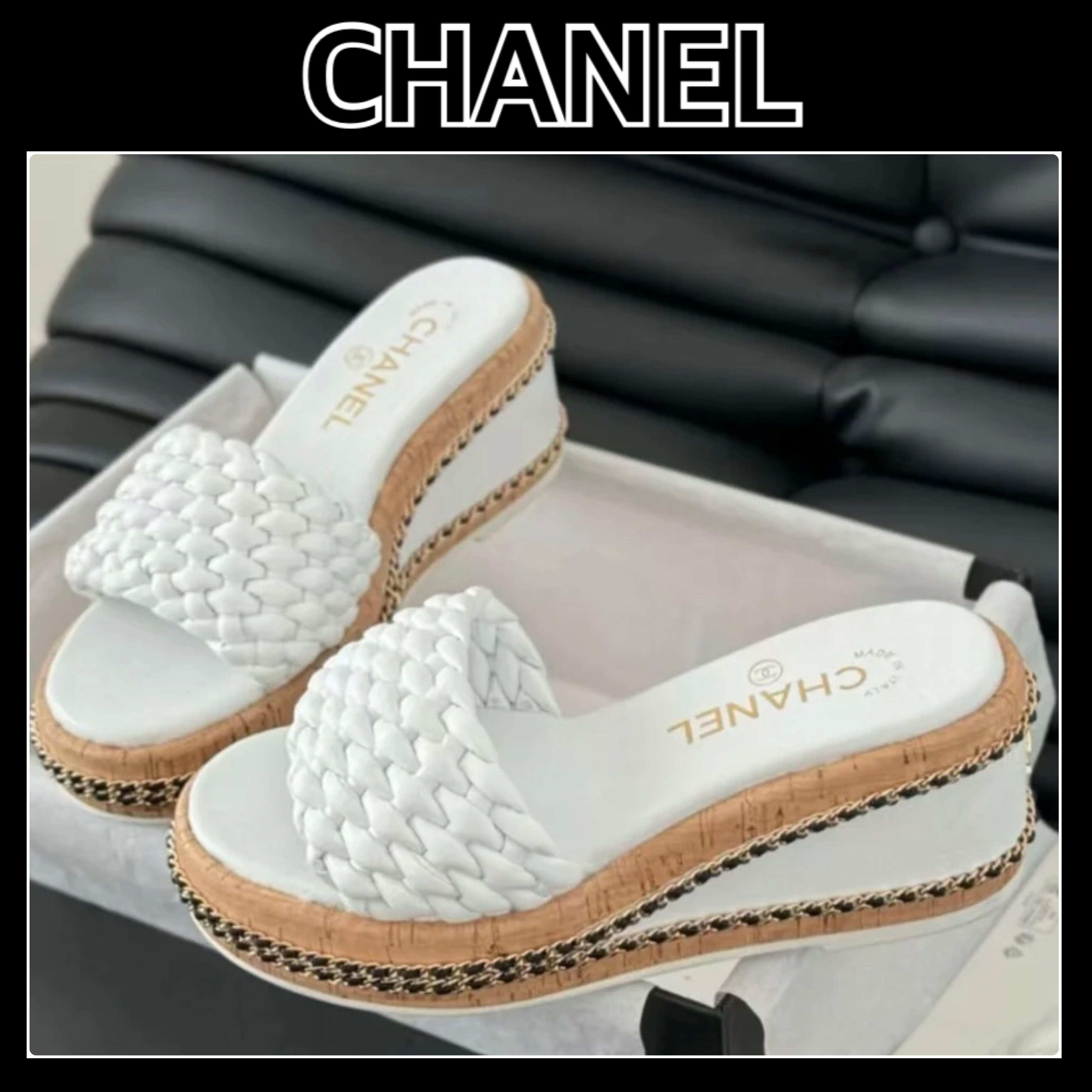 エレガント【CHANEL】25P チェーン ウエッジソール サンダル