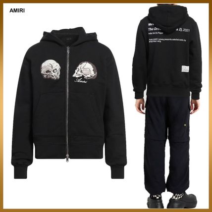 AMIRI ＊ 長袖 袖ポイント コットン スウェットフーディー 関税・送料込】AMIRI ロゴ プリント スウェットシャツ (AMIRI
