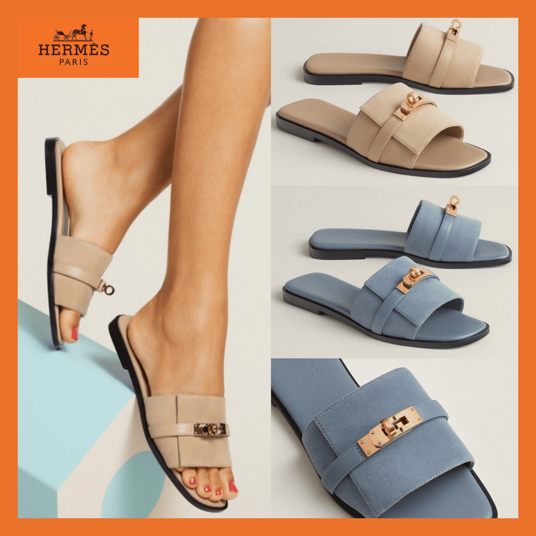 ゴールドケリーバックル★【HERMES】 Giulia スエードサンダル