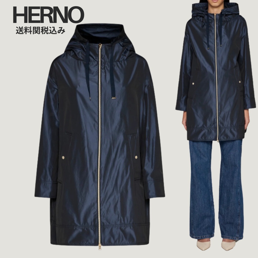 送料関税込み HERNO ナイロンフーデットコート