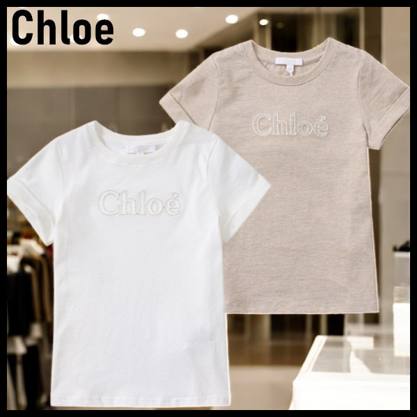 ChloeクロエキッズTシャツグレーゴールドロゴTシャツ