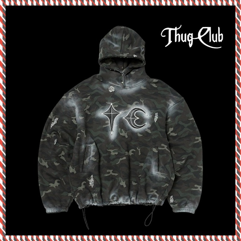 【THUG CLUB】25ss Sprayed Camoflage Rock Hoodie フーディ