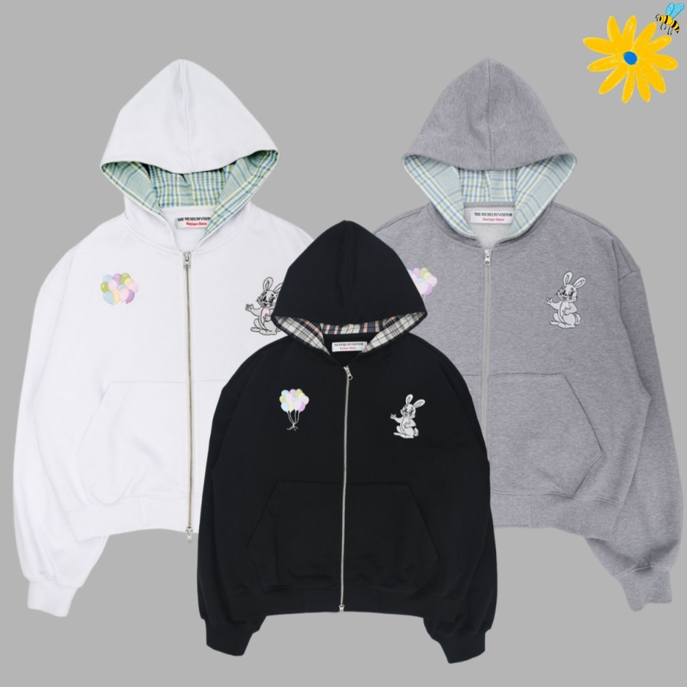 THE MUSEUM VISITOR★パーカー★RABBIT EMBROIDERY ZIPUP HOODIE