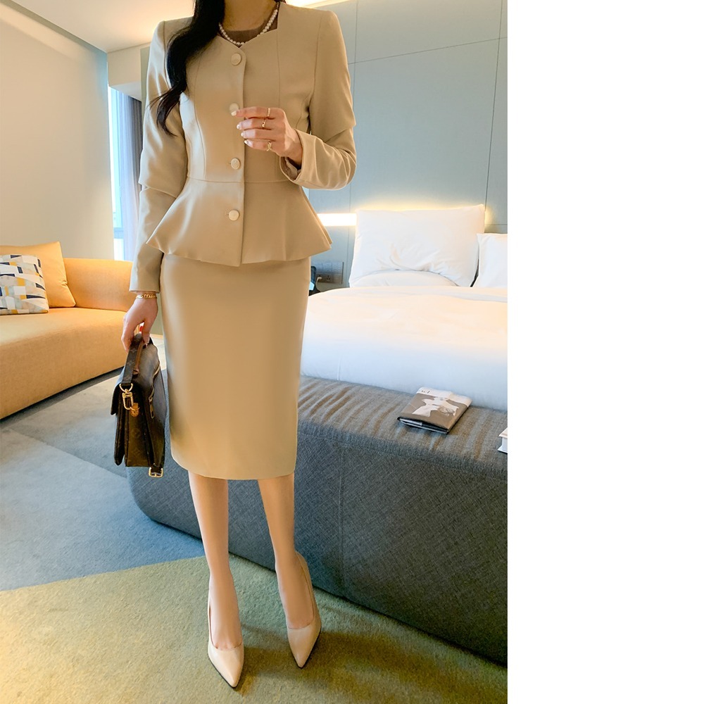 Morimas Peplum Jacket H-Line Skirt Two Piece Set (3色)