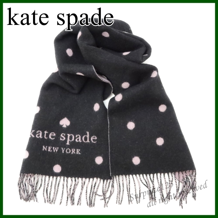 【即発】 KateSpade マフラー レディース ブラック 黒 ピンク