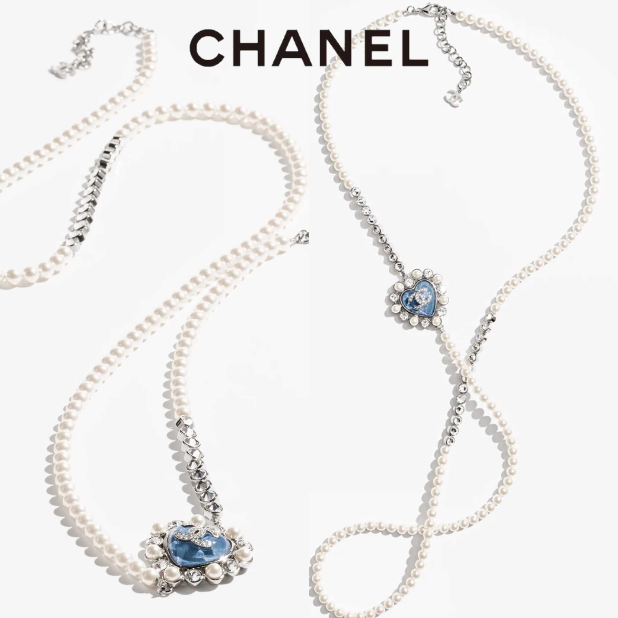 【CHANEL】ロング パール ネックレス ブルーハート ココマーク