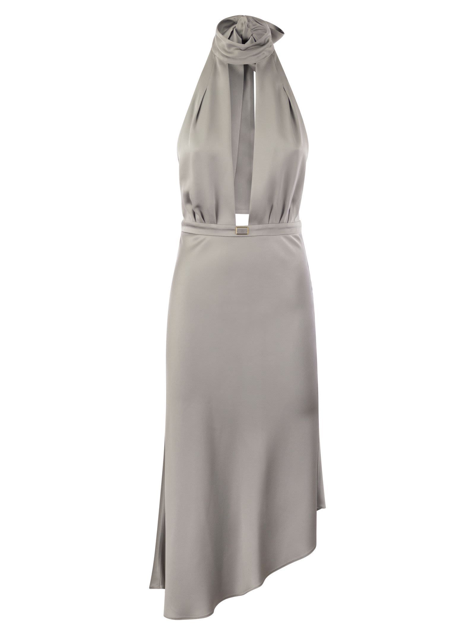 パーティードレス ELISABETTA FRANCHI Satin midi dress with asymmetric skirt