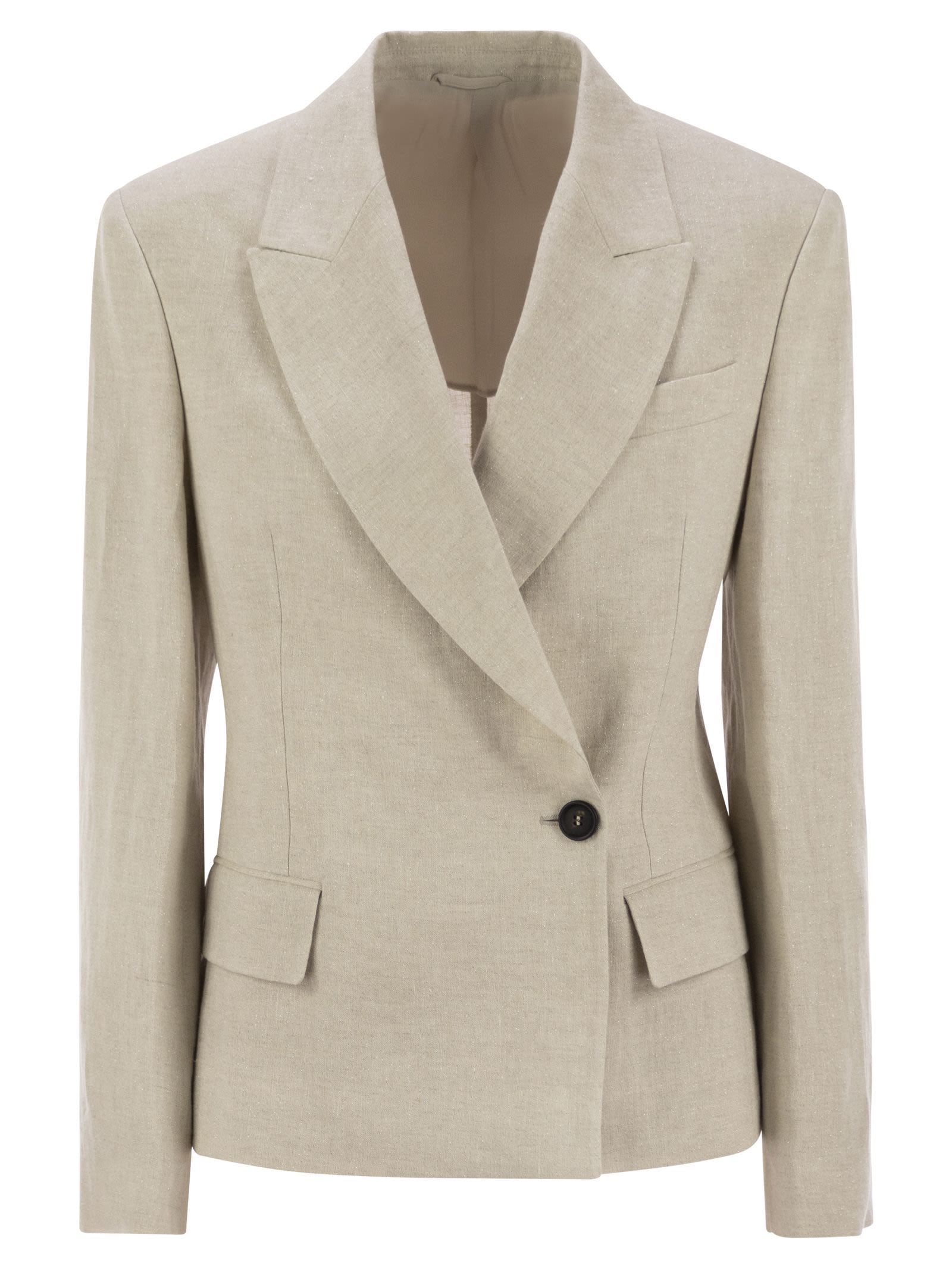 スーツ BRUNELLO CUCINELLI Sparkling linen canvas jacket with jewell