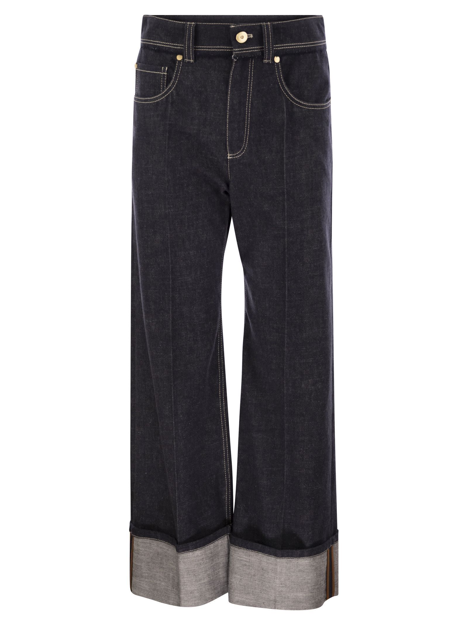 デニム・ジーパン BRUNELLO CUCINELLI Crop denim trousers with turn-ups