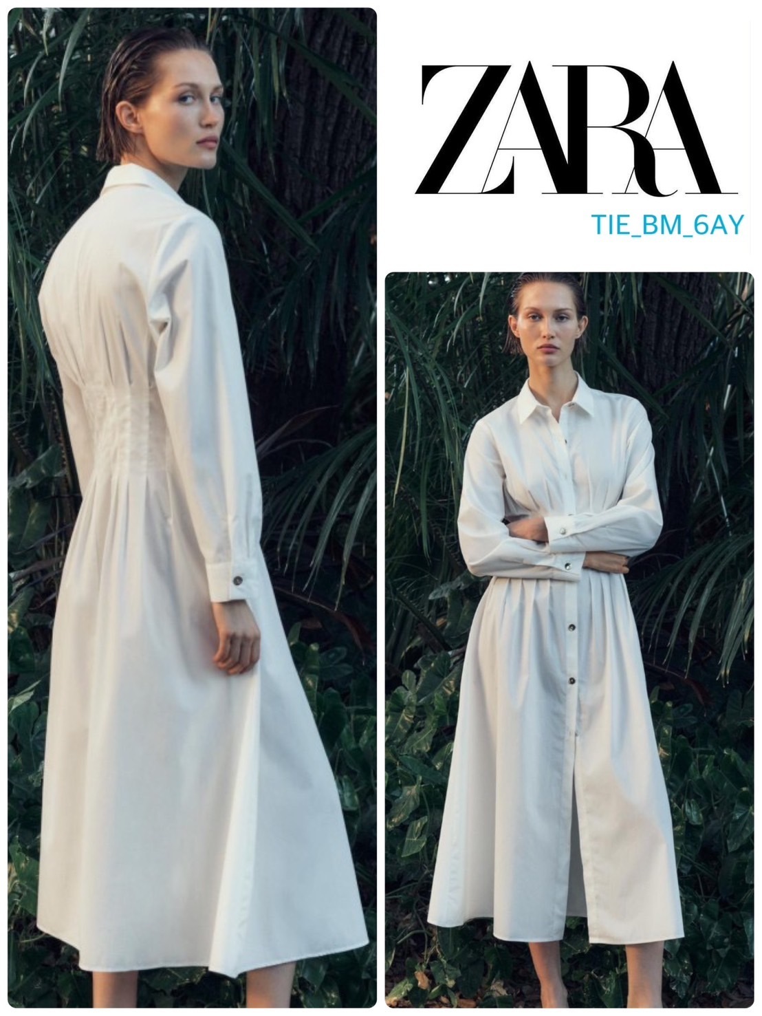 スペイン発送 ZARA ポプリンフィットウエストドレス カジュアル