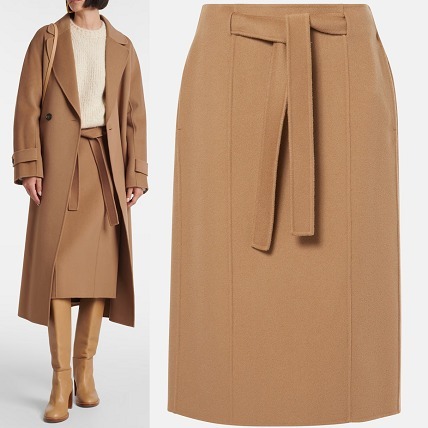 S MAX MARA ベルト付きウール ミディスカート