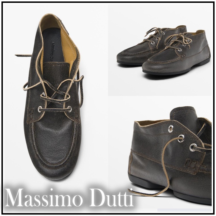 Massimo Dutti ★レザーブーツスタイルデッキシューズ