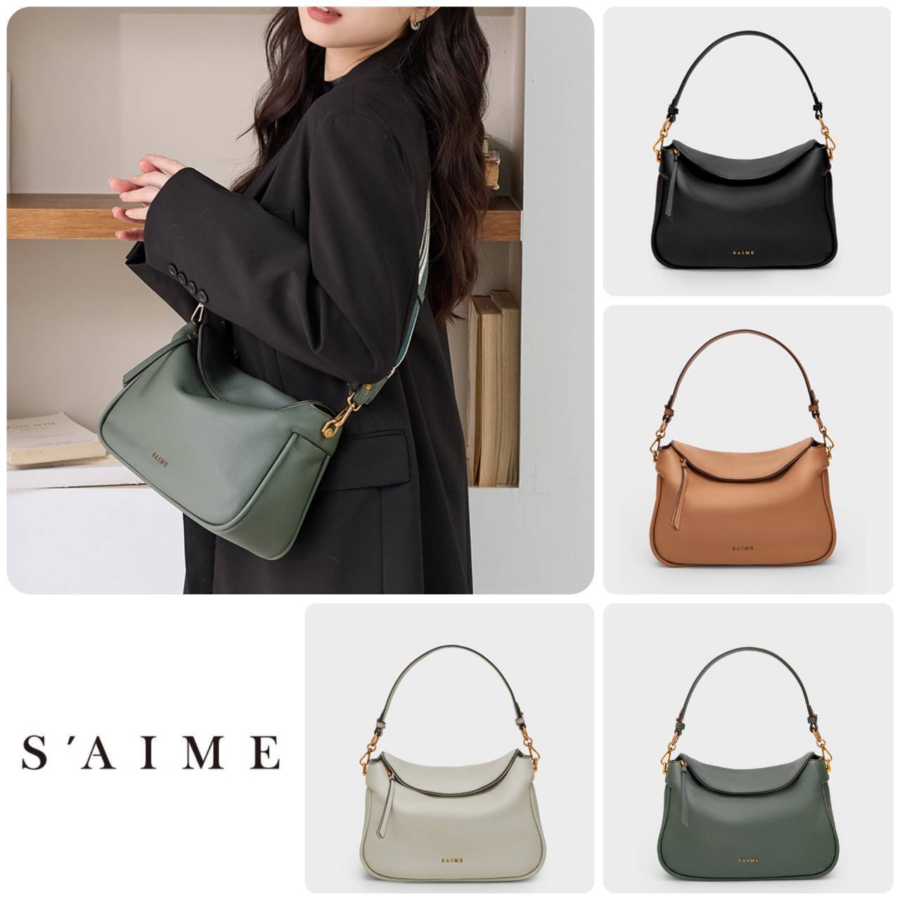 ■S'AIME■2WAY 本革 ジッパー ソフトバッグ/送料込