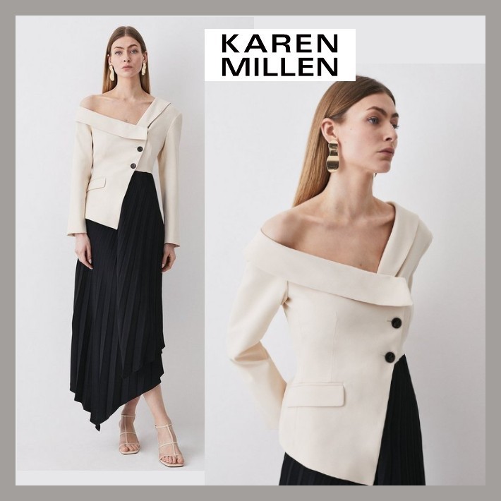 Karen Millen テイラー モノ バイカラー アシメトリック ドレス