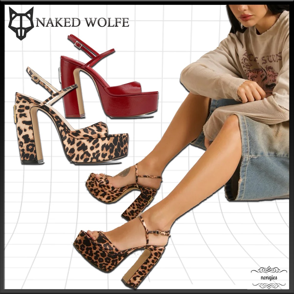 ★NAKED WOLFE★Fire レザー チャンキー ヒール 13cm