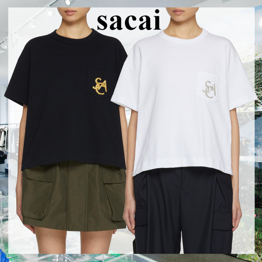 【sacai】Embroidered Chest Pocket Cotton T-Shirt
