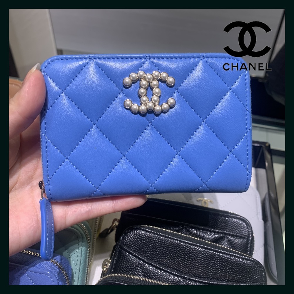 【24P パールロゴ】CHANEL ミニ財布 コインパース ラムスキン