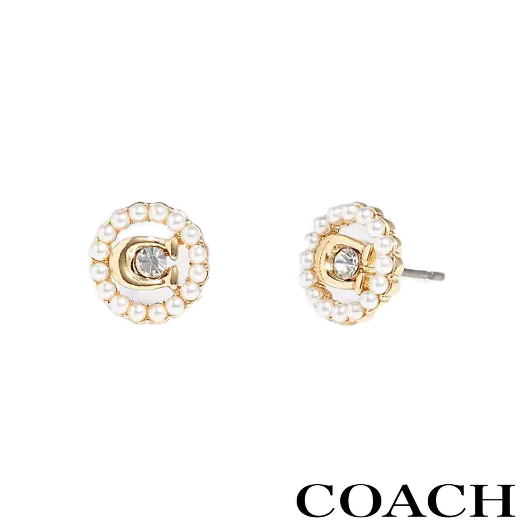 人気★coach シグネチャー クリスタル パール スタッド ピアス