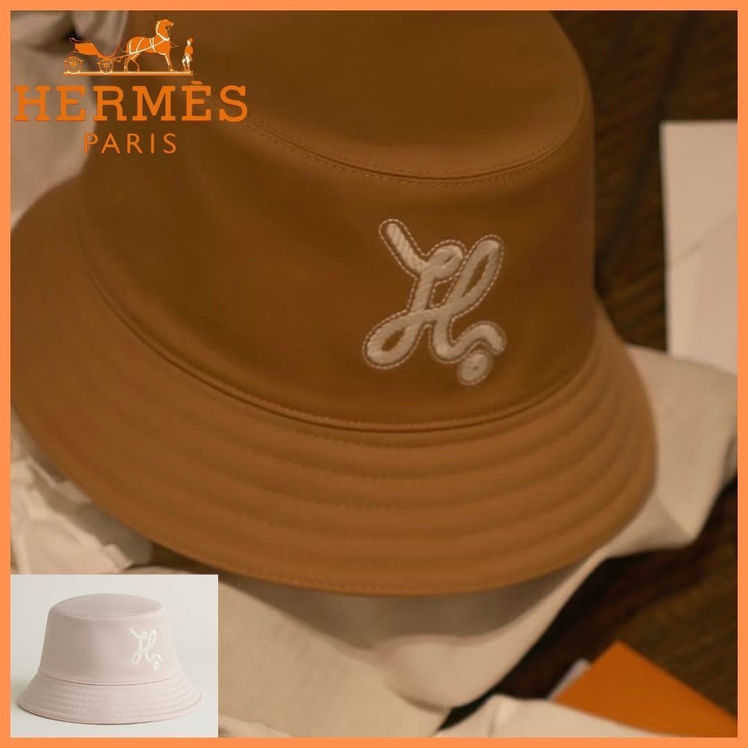 Hの刺繍がお洒落♪【HERMES】バケット ハット 帽子
