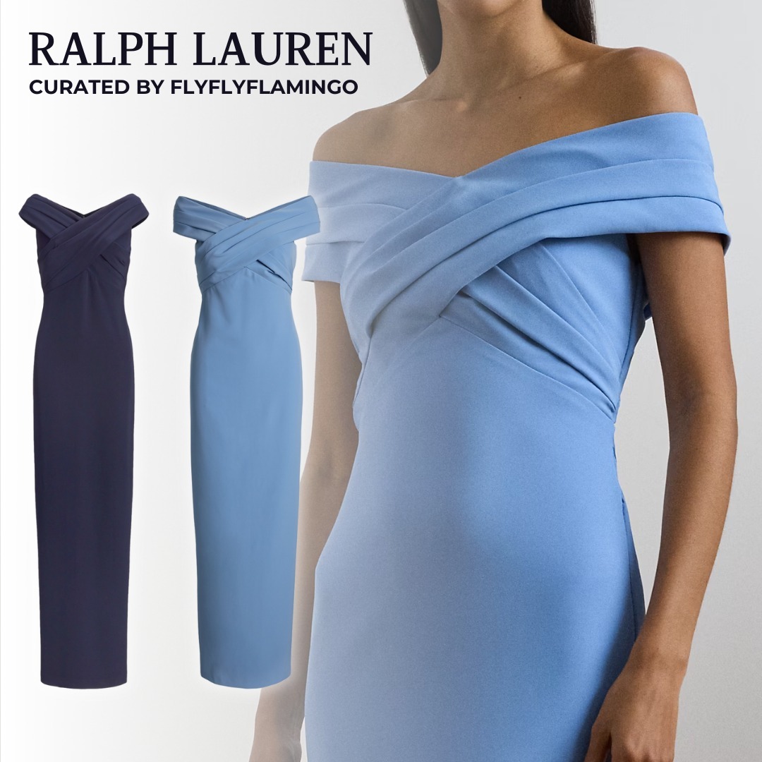 【RALPH LAUREN】上品! オフショルダー クレープ ガウン ドレス