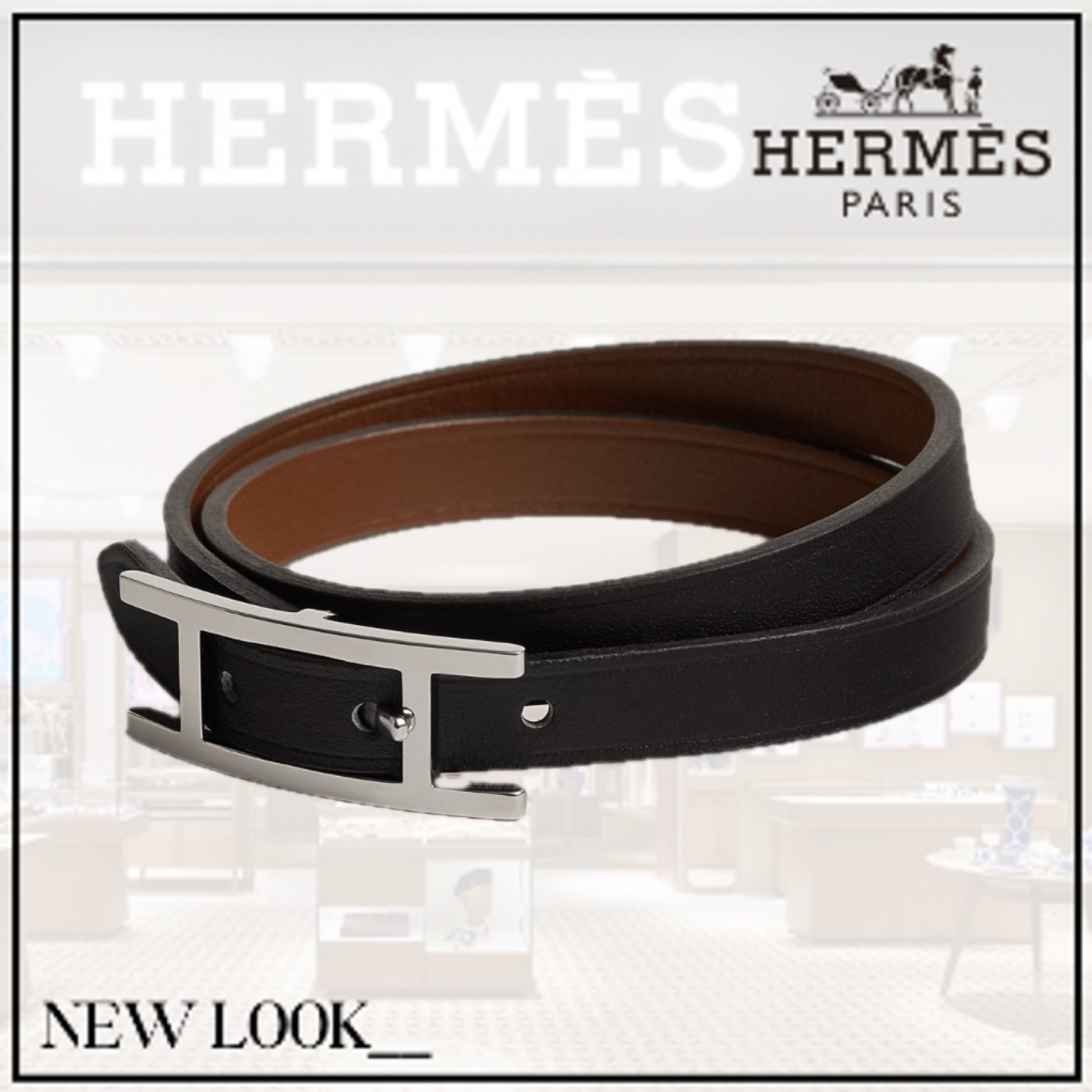 《手元華やかに》HERMES)レザーブレスレット ドゥブルトゥール