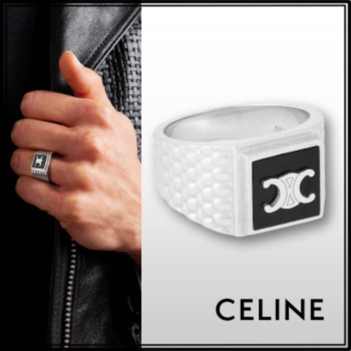 国内発送【CELINE】HOMME シルバー オニキス シグネット リング