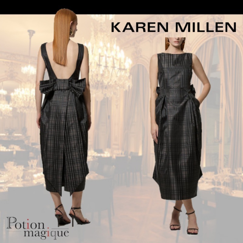 ☆Karen Millen☆プチタフタチェックボウテーラードマキシドレス