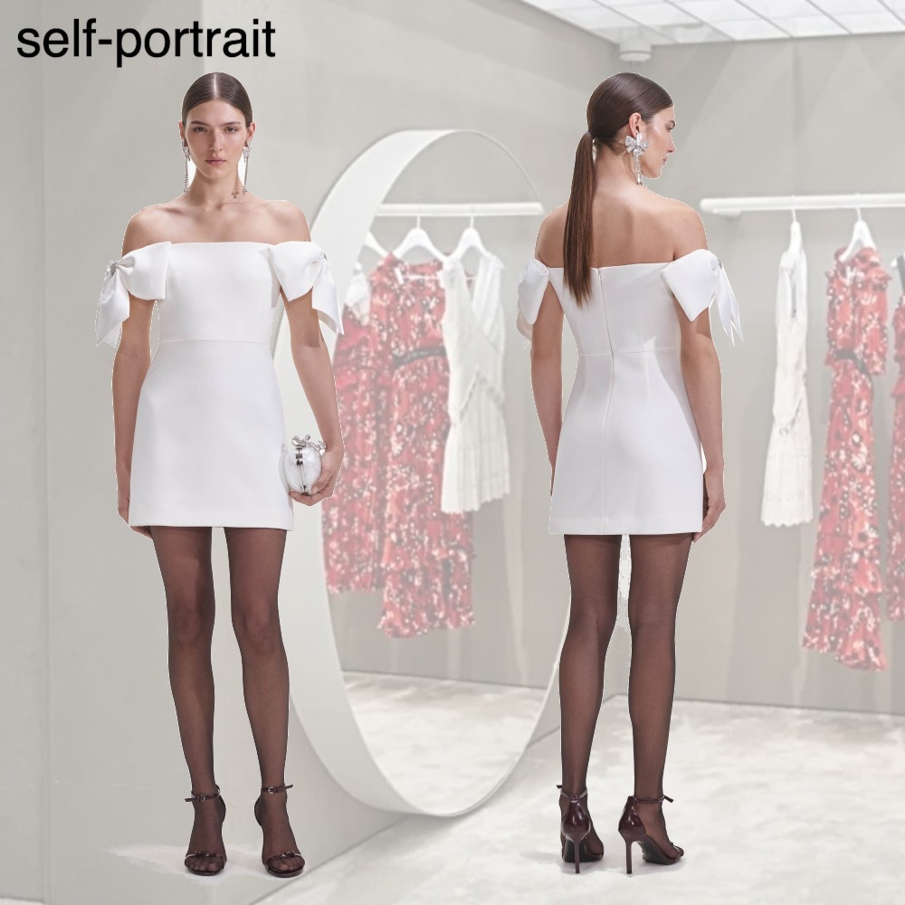 【希少】SELF PORTRAIT ホワイト クレープ ミ二ドレス リボン