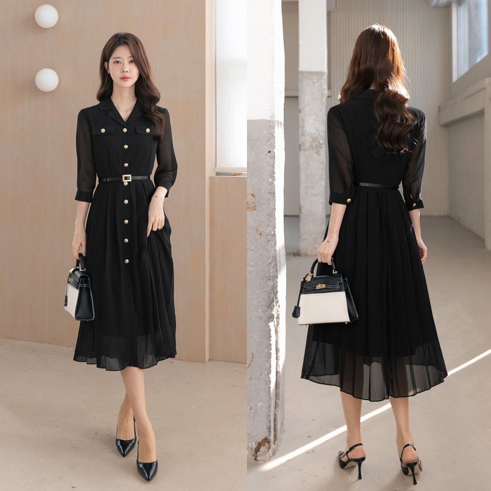 Jude see-through chiffon flare dress ワンピース