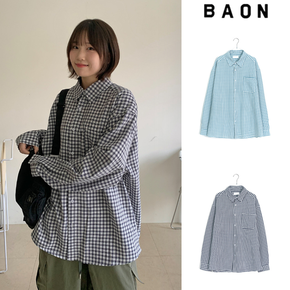 【BAON】[unisex] Heibu Seersucker Over Check Shirt