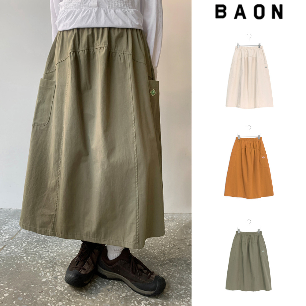 【BAON】Tomou banding patch cargo cotton long skirt