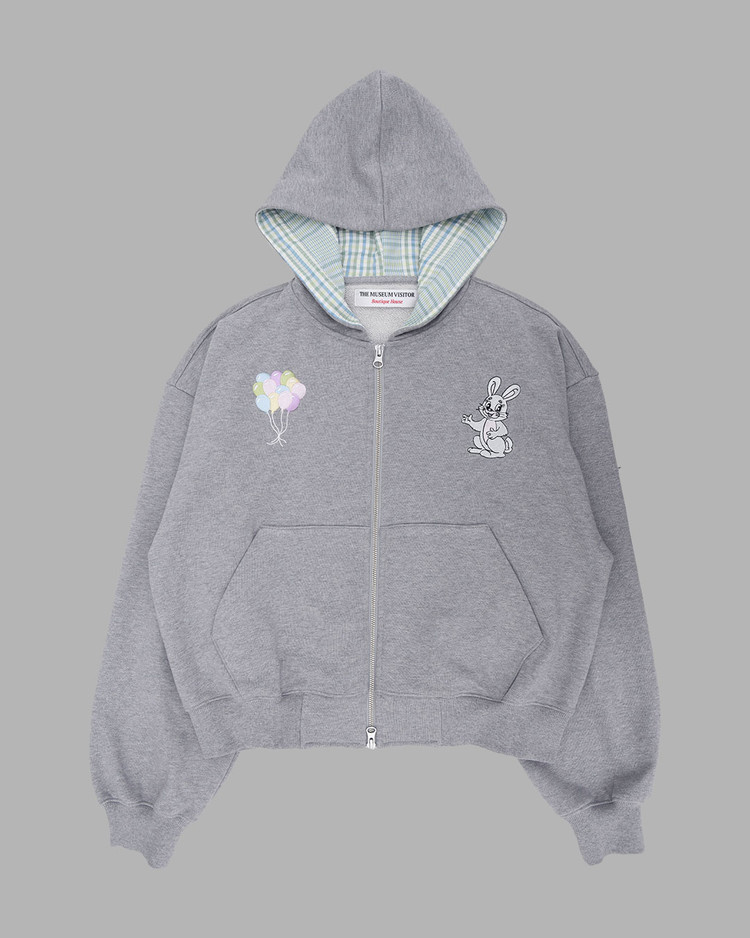 THE MUSEUM VISITOR】 RABBIT EMBROIDERY ZIPUP HOODIE GREY
